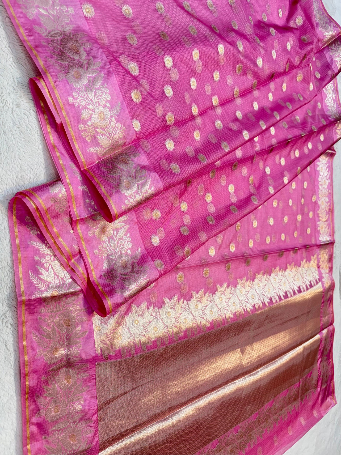 Pink Cotton Kota Premium Banarasi Saree