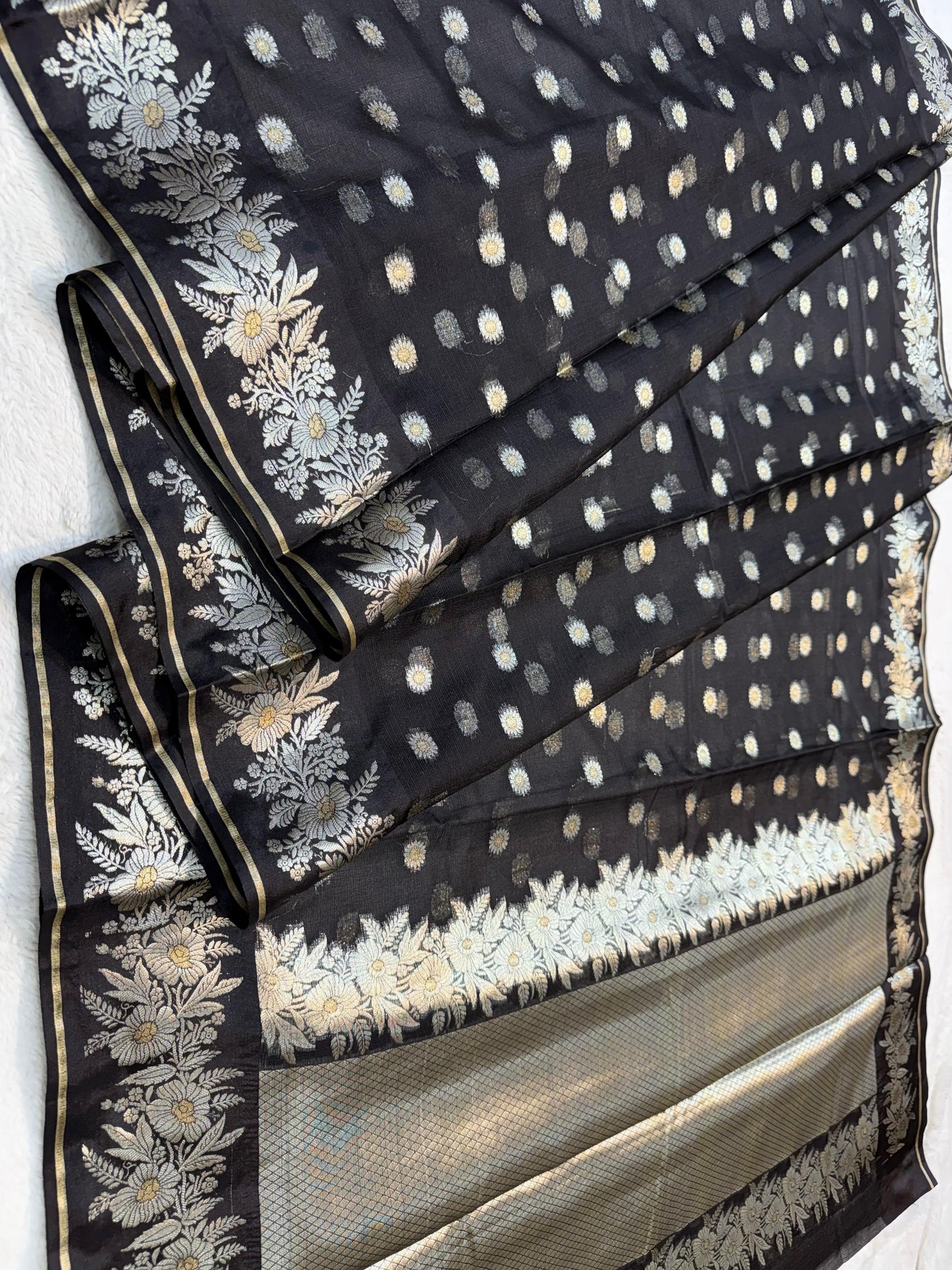 Black Cotton Kota Premium Banarasi Saree