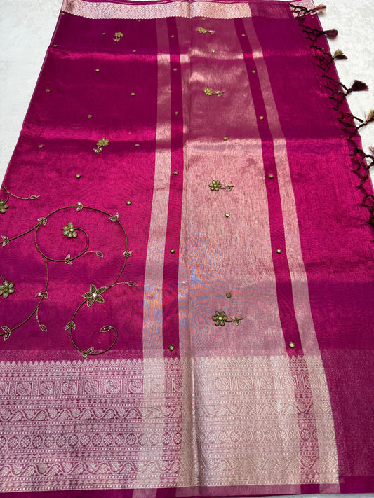 Maharani Tissue Designer Handwork Premium Banarasi Silk Saree