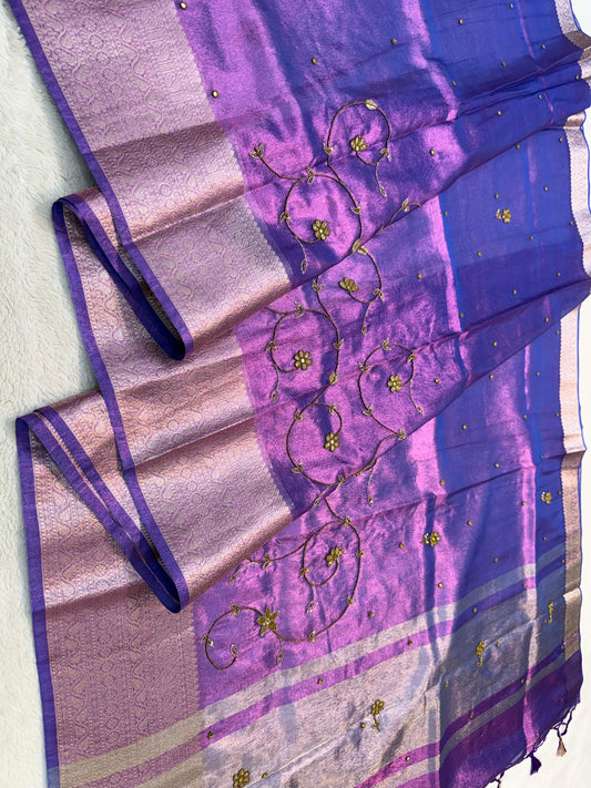 Blue Tissue Designer Handwork Premium Banarasi Silk Saree