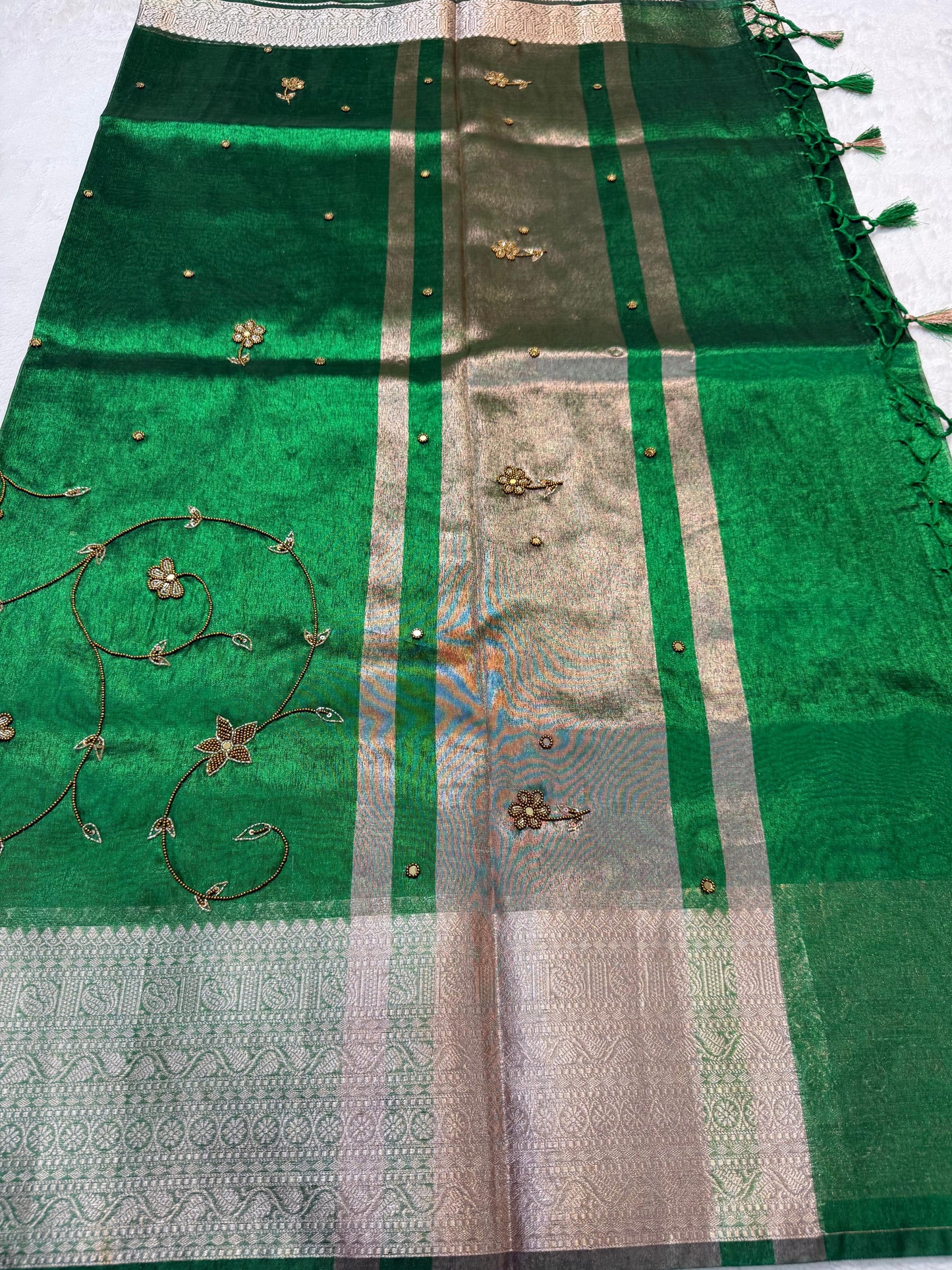 Blue Tissue Designer Handwork Premium Banarasi Silk Saree