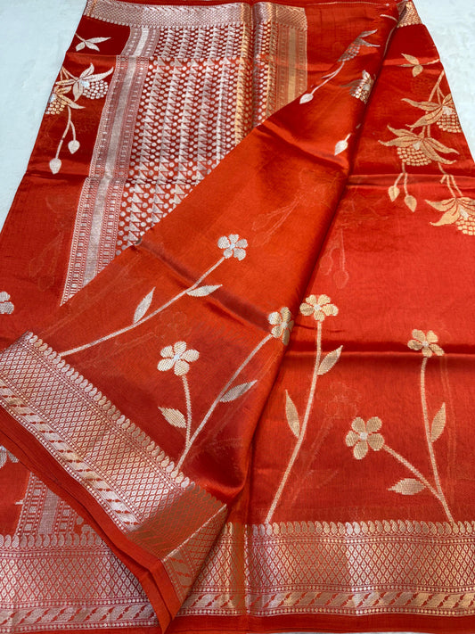 Orange Shade Pure Viscose Premium Banarasi Silk Saree