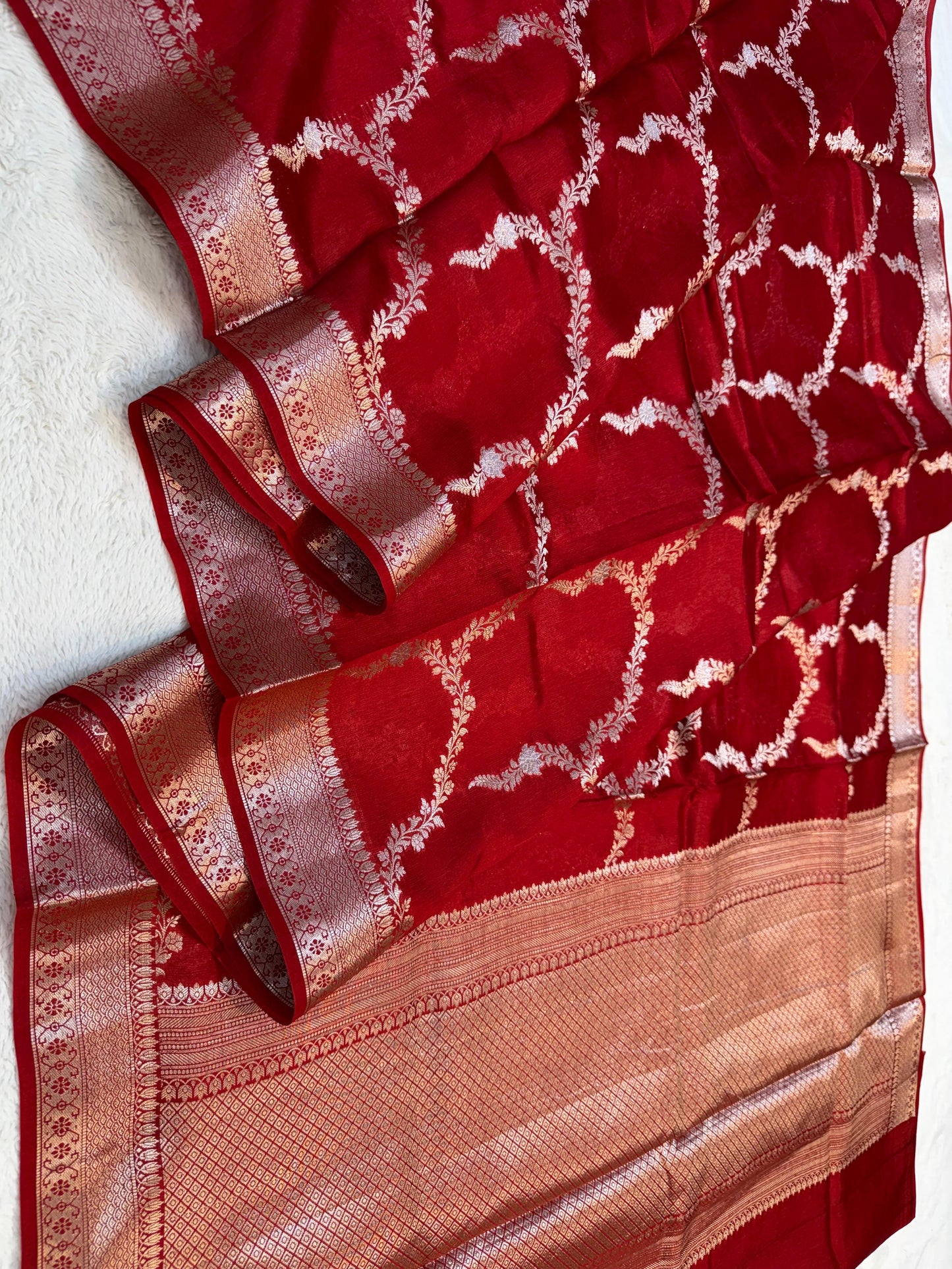 Red Shade Pure Viscose Premium Banarasi Silk Saree