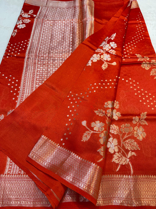 Orange Shade Pure Viscose Premium Banarasi Silk Saree