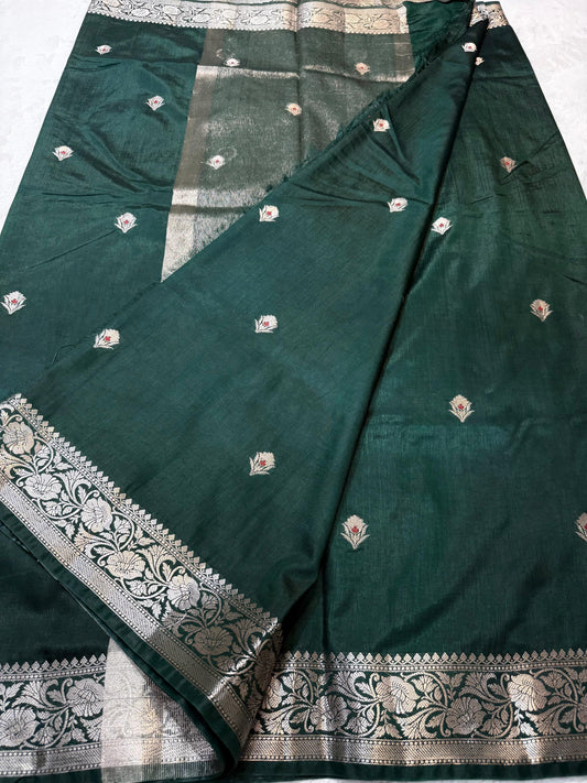 Bottle Green Soft Silk Premium Banarasi Saree