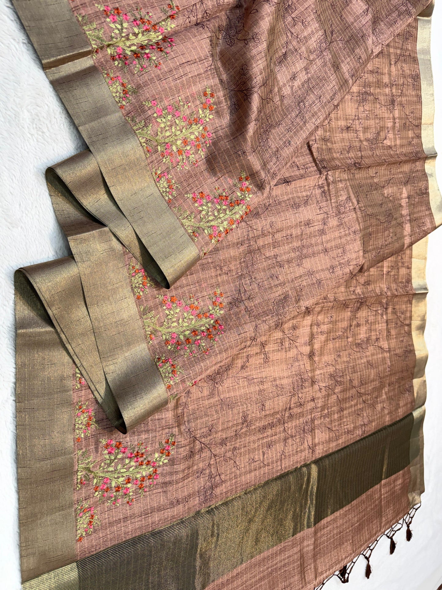 Peach Shade Khadi Silk Designer Embroidery Premium Banarasi
