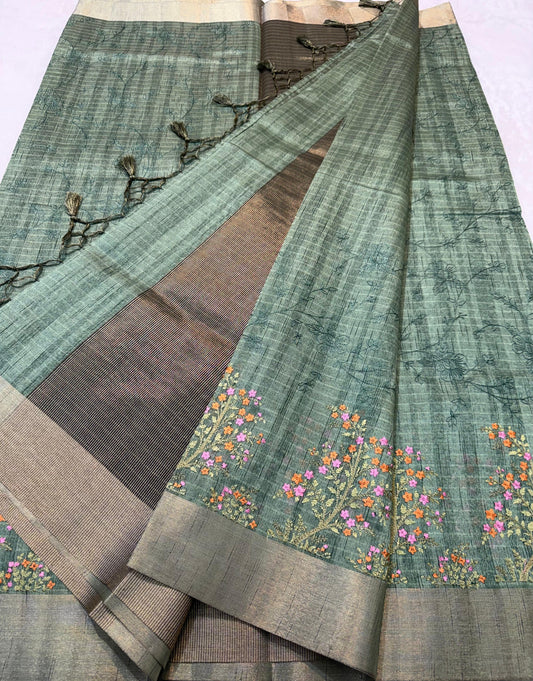 Green Shade Khadi Silk Designer Embroidery Premium Banarasi