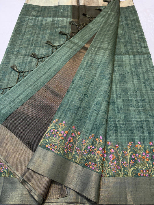 Green Shade Khadi Silk Designer Embroidery Premium Banarasi
