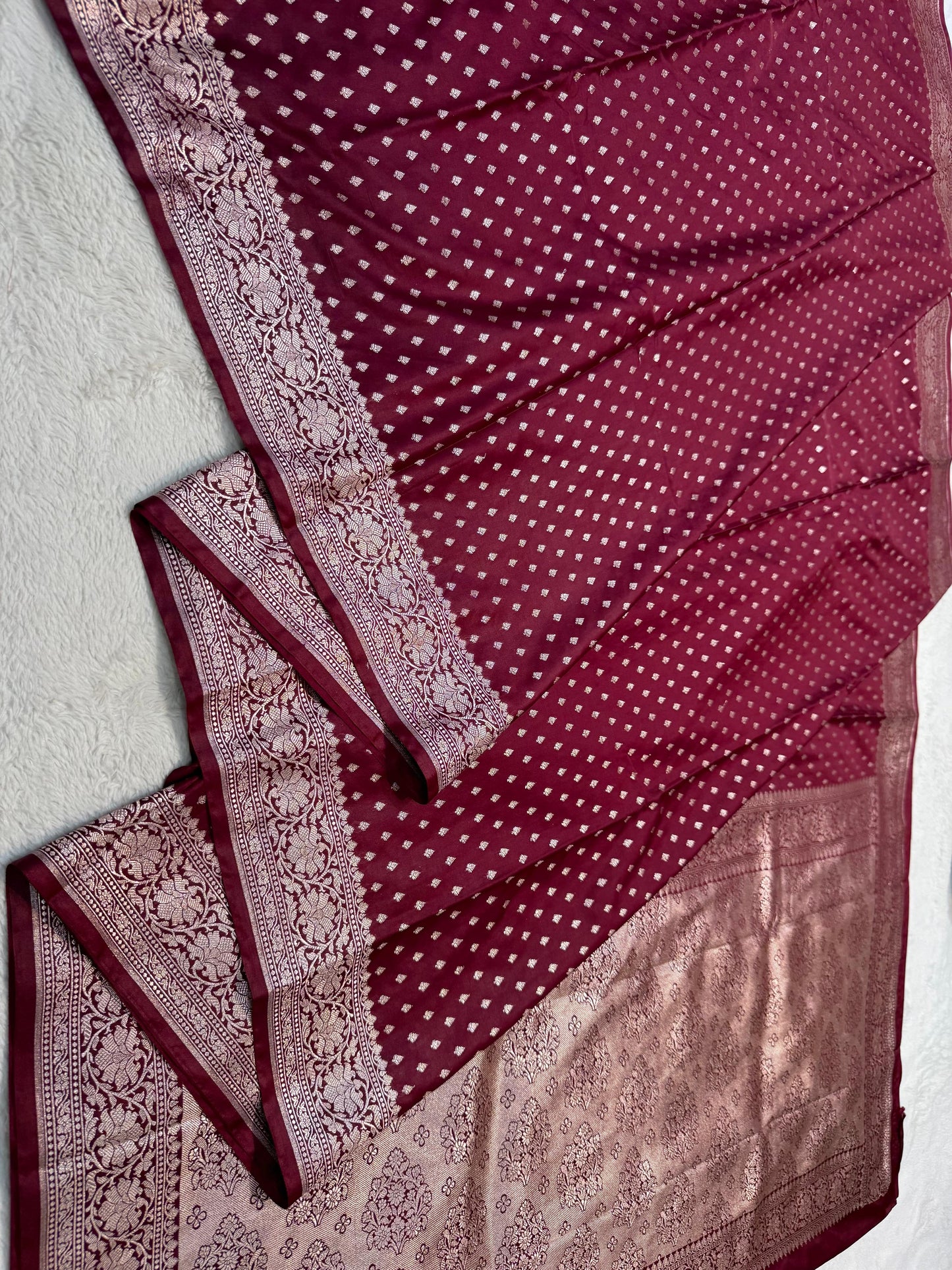 Wine Semi Mashru Banarasi Saree