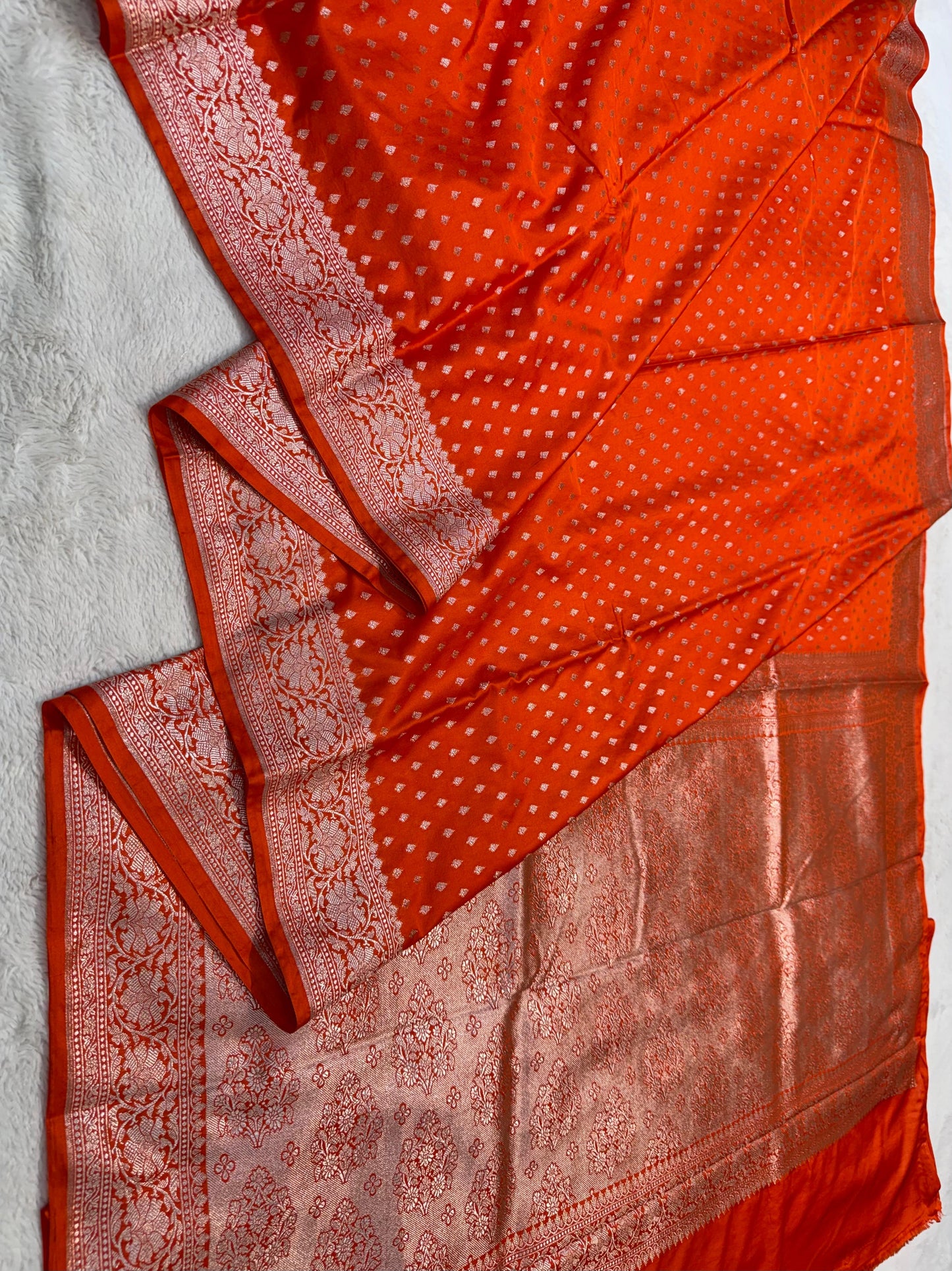 Orange Semi Mashru Banarasi Saree