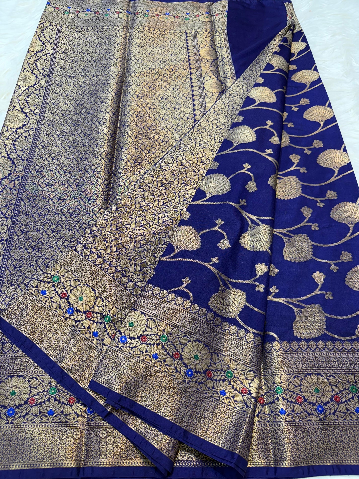 Blue Dupion Silk Premium Banarasi Saree