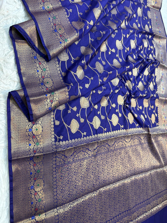Blue Dupion Silk Premium Banarasi Saree