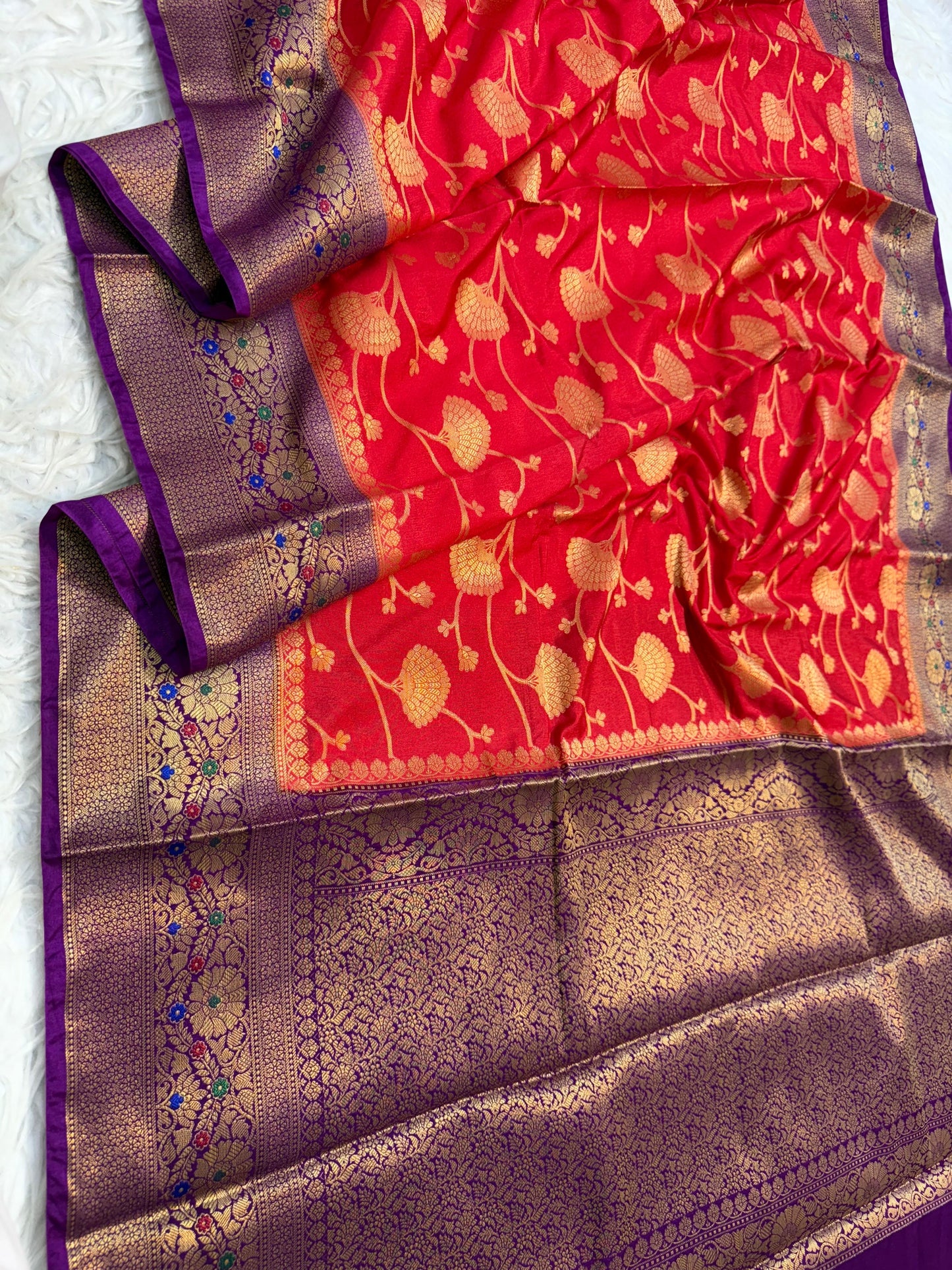 Red And Magenta Dupion Silk Premium Banarasi Saree