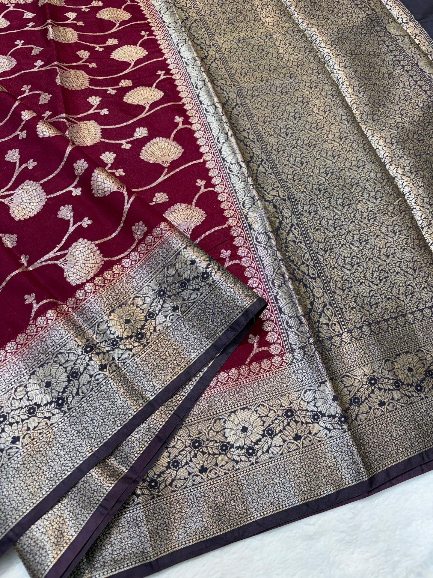 Maroon And Black Dupion Silk Premium Banarasi Saree