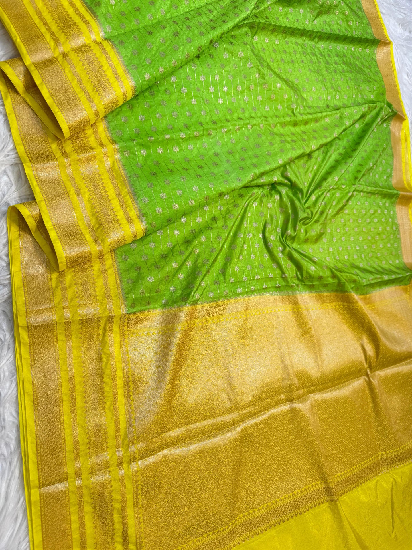 Green And Gold Dupion Silk Premium Banarasi Saree