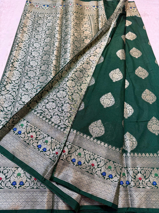 Bottle Green Dupion Silk Premium Banarasi Saree