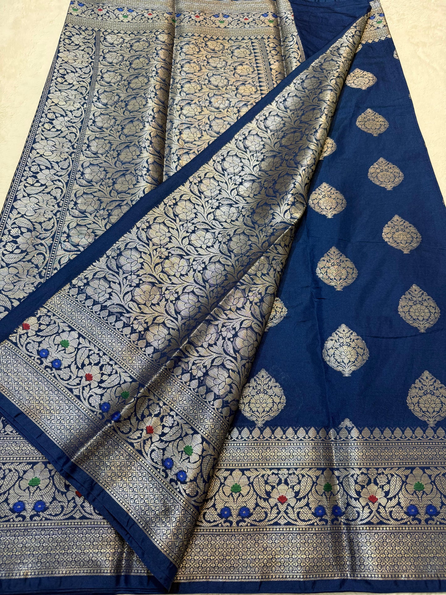 Prussian Blue Dupion Silk Premium Banarasi Saree