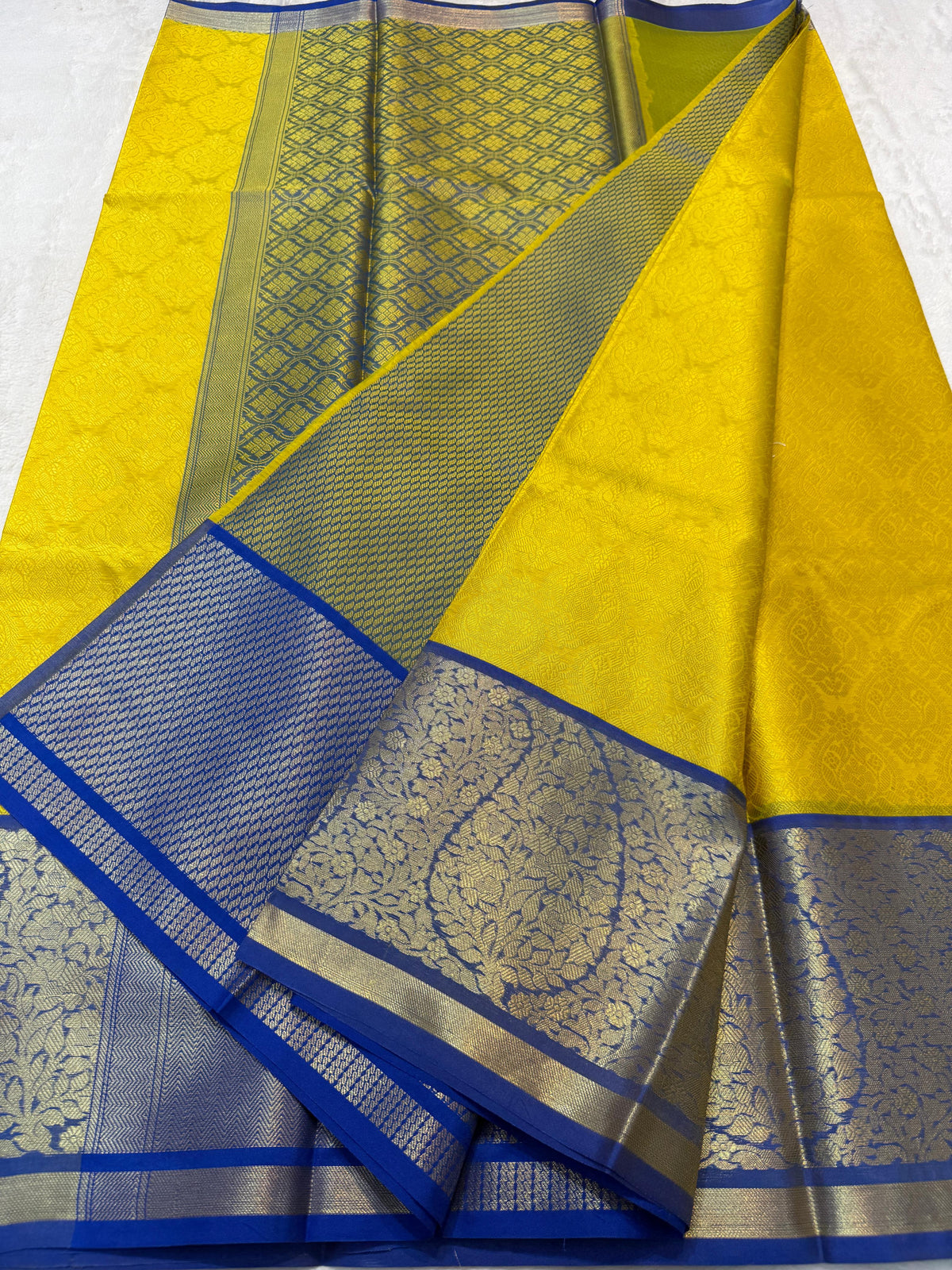 Gold And Blue Kora Blue Silk Banrasi Saree