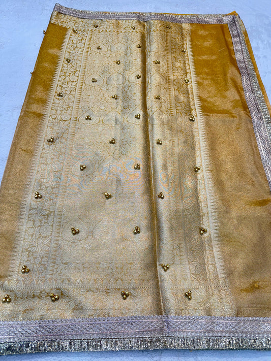 Gold Tissue Ghungaroo With Lace Premium Banarasi Saree
