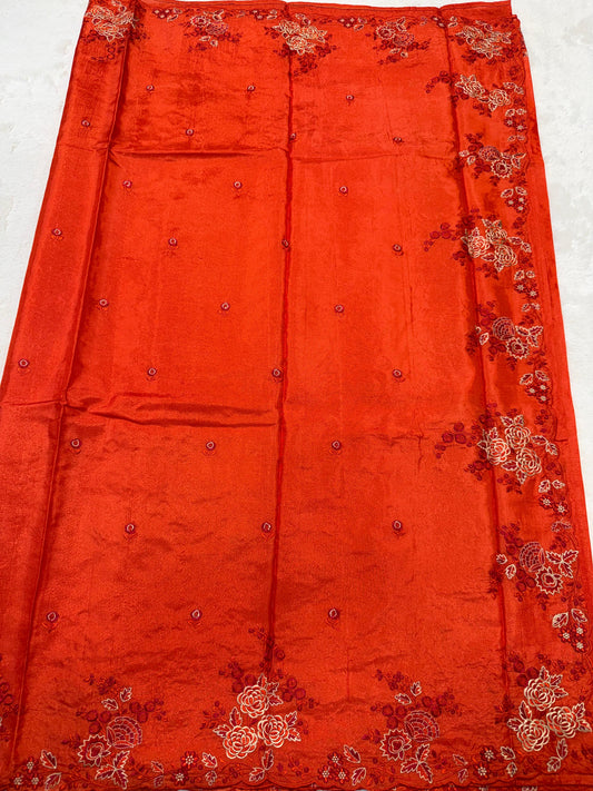 Orange Viscose Designer Embroidery Premium Banarasi Saree