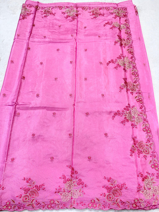 Pink Viscose Designer Embroidery Premium Banarasi Saree