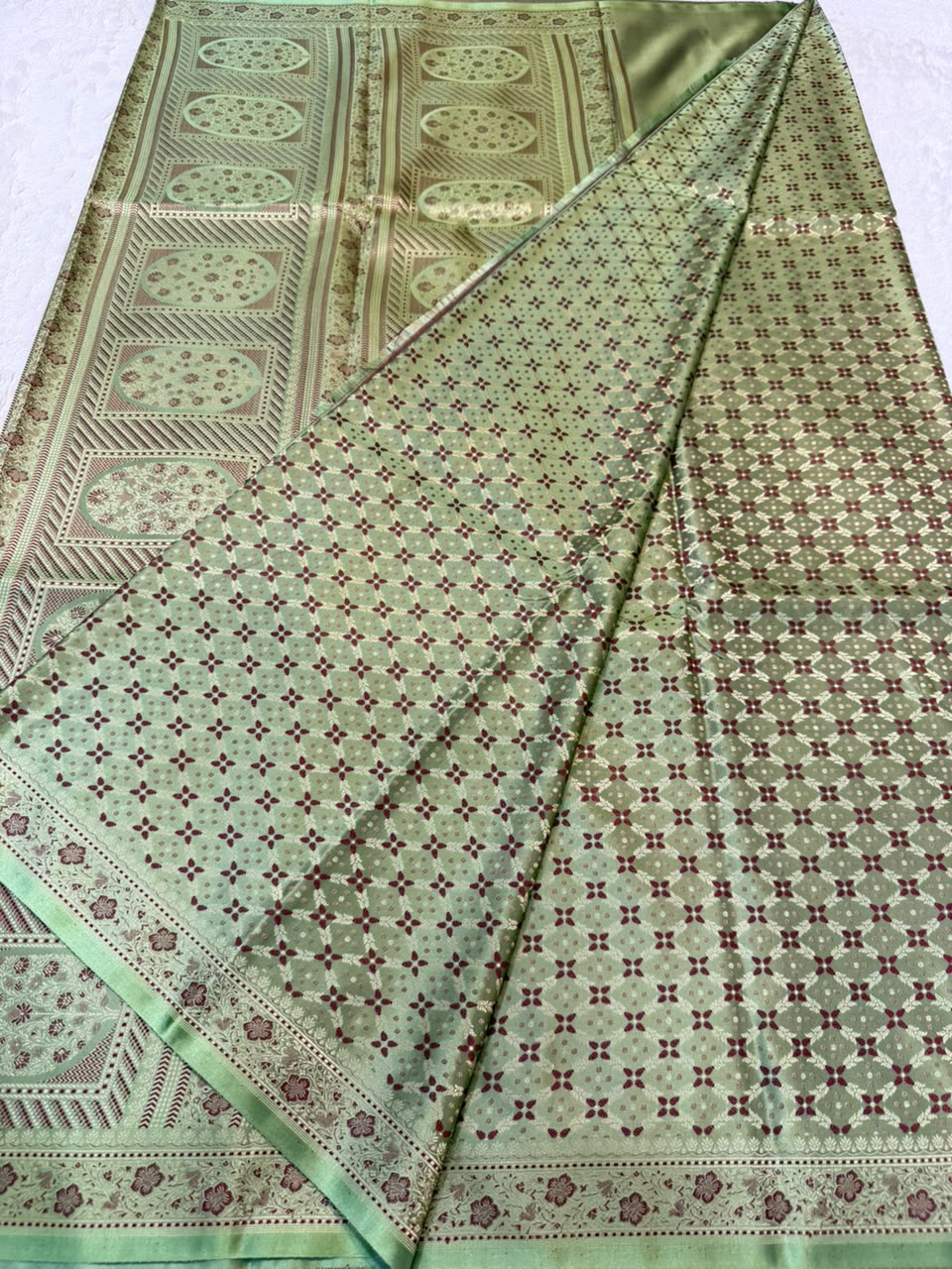 Pista Green Jamewar Katan Premium Banarasi Saree