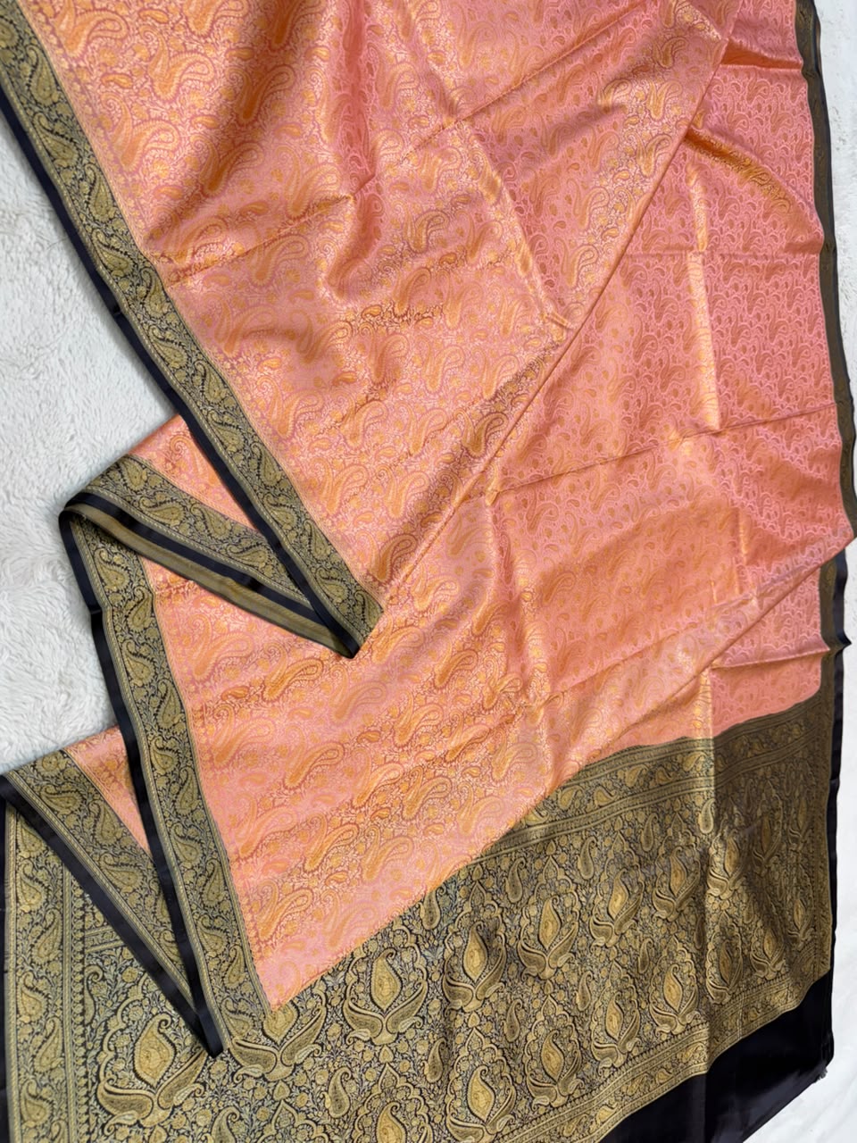 Peach Jamewar Katan Premium Banarasi Saree