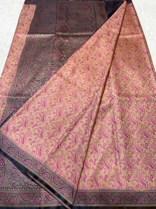 Peach Jamewar Katan Premium Banarasi Saree