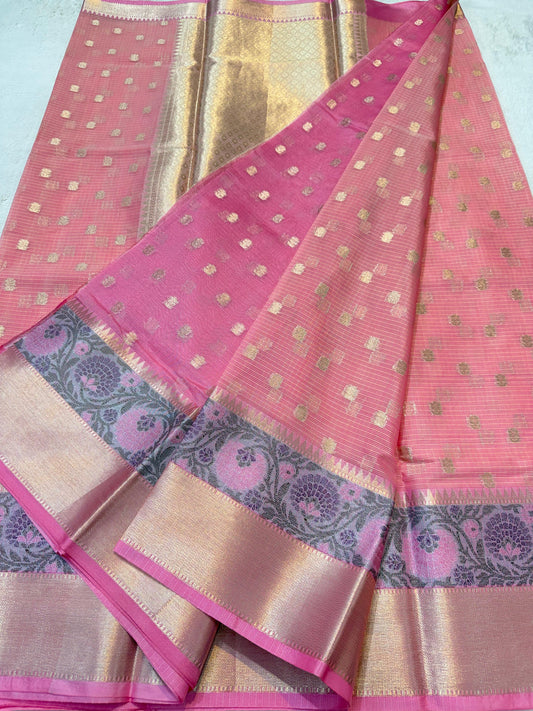 Pink Kota Paithani Border Premium Banarasi Saree