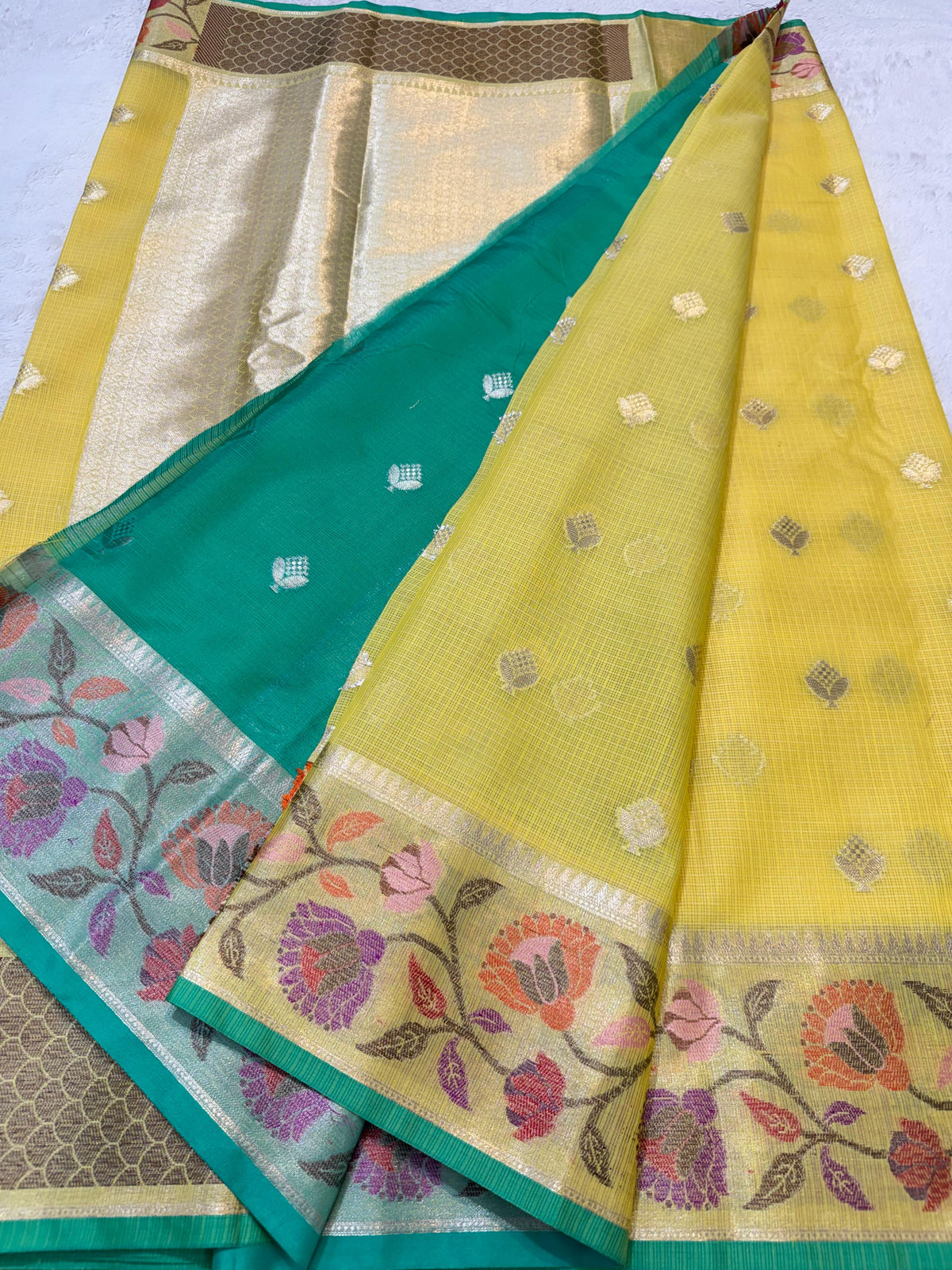 Gold Cotton Kota Paithani Border Premium Banarasi Saree