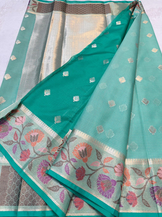 Mint Green Cotton Kota Paithani Border Premium Banarasi Saree