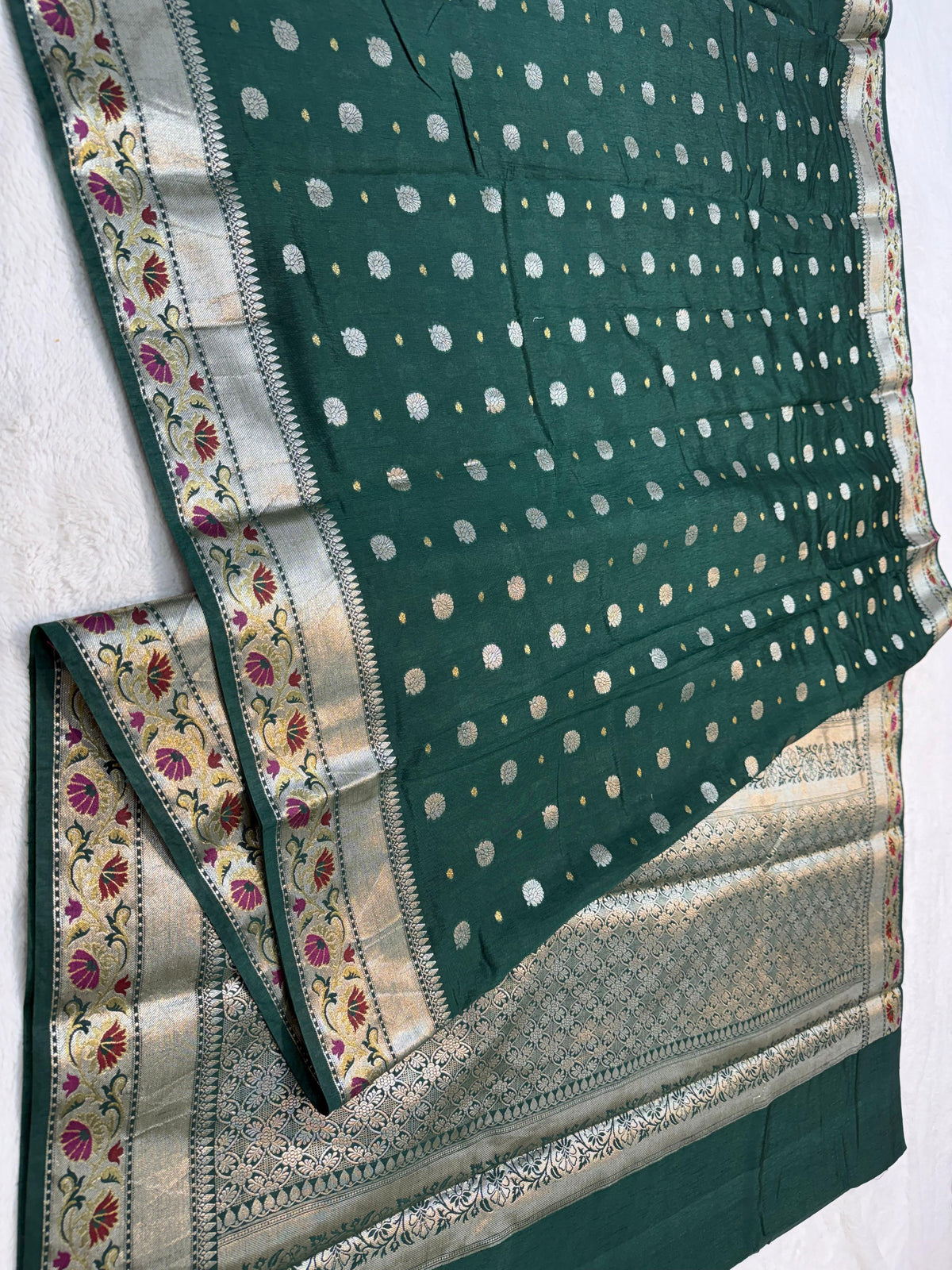 Bottle Green Raw Mango Premium Banarasi Saree
