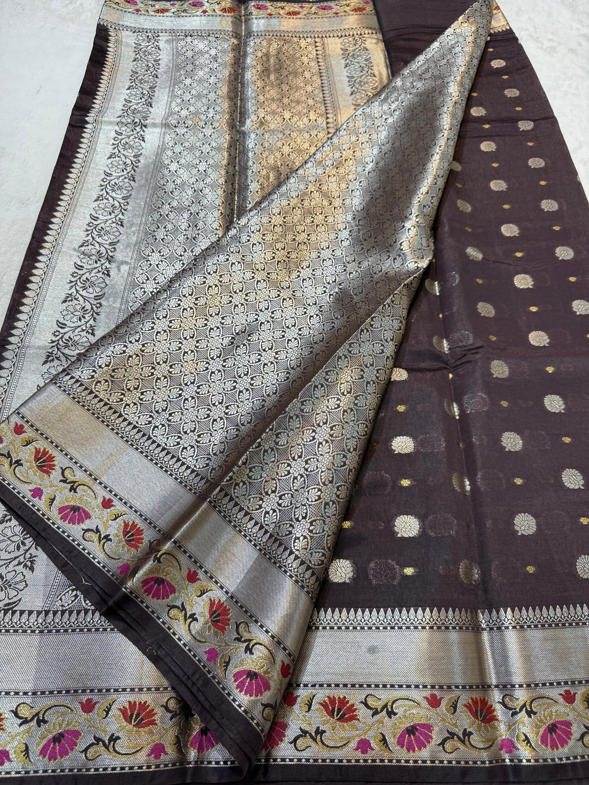 Wine Raw Mango Premium Banarasi Saree