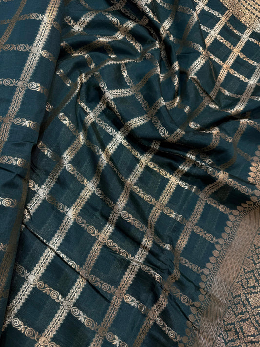 Bottle Green Raw Mango Premium Banarasi Saree