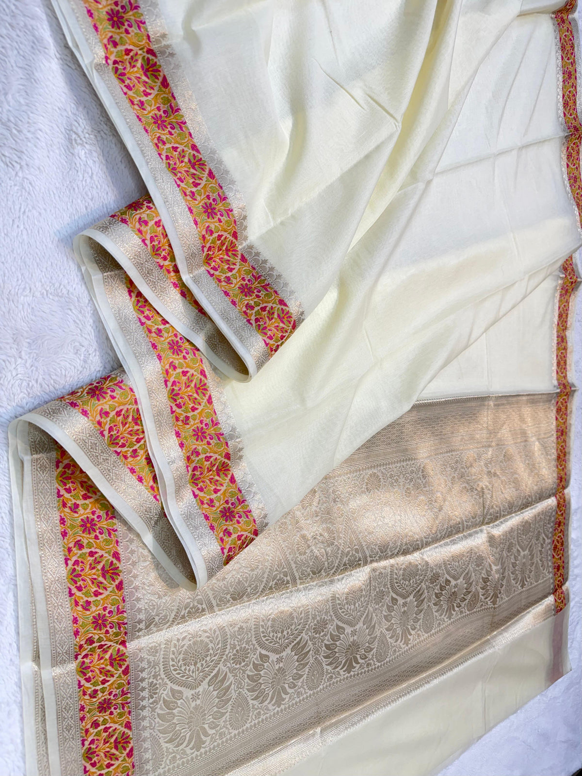 Off White Cotton Tilfi Premium Banarasi Saree