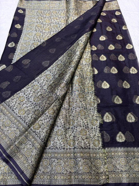 Black Cotton Kota Premium Banarasi Saree