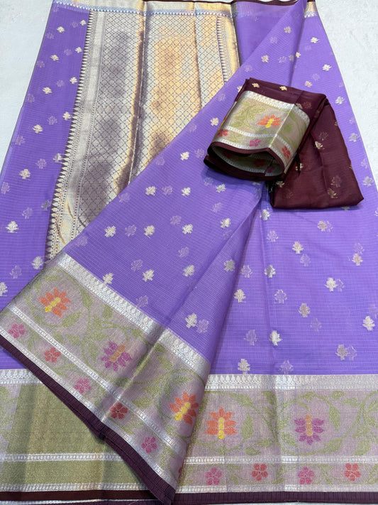 Lovender Cotton Kota Paithani Border Premium Banarasi Saree