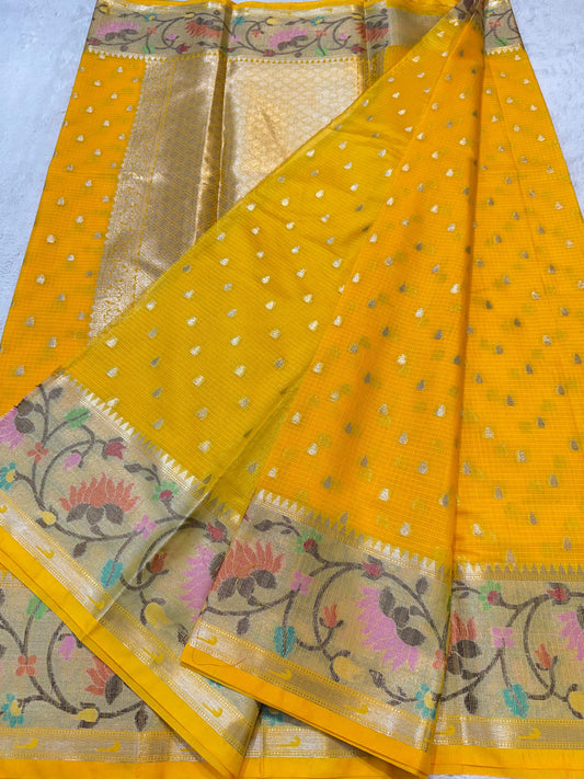 Gold Cotton Kota Paithani Border Premium Banarasi Saree