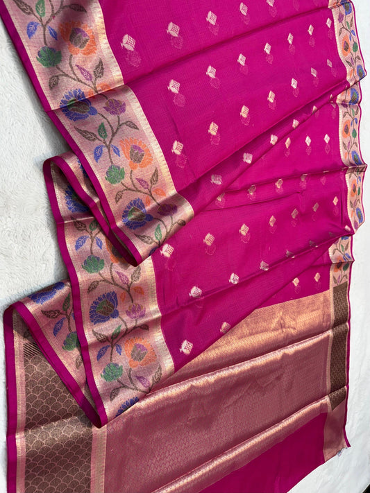 Rani Cotton Kota Paithani Border Premium Banarasi Saree
