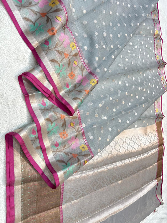 Gray Tissue Kota Paithani Border Banarasi