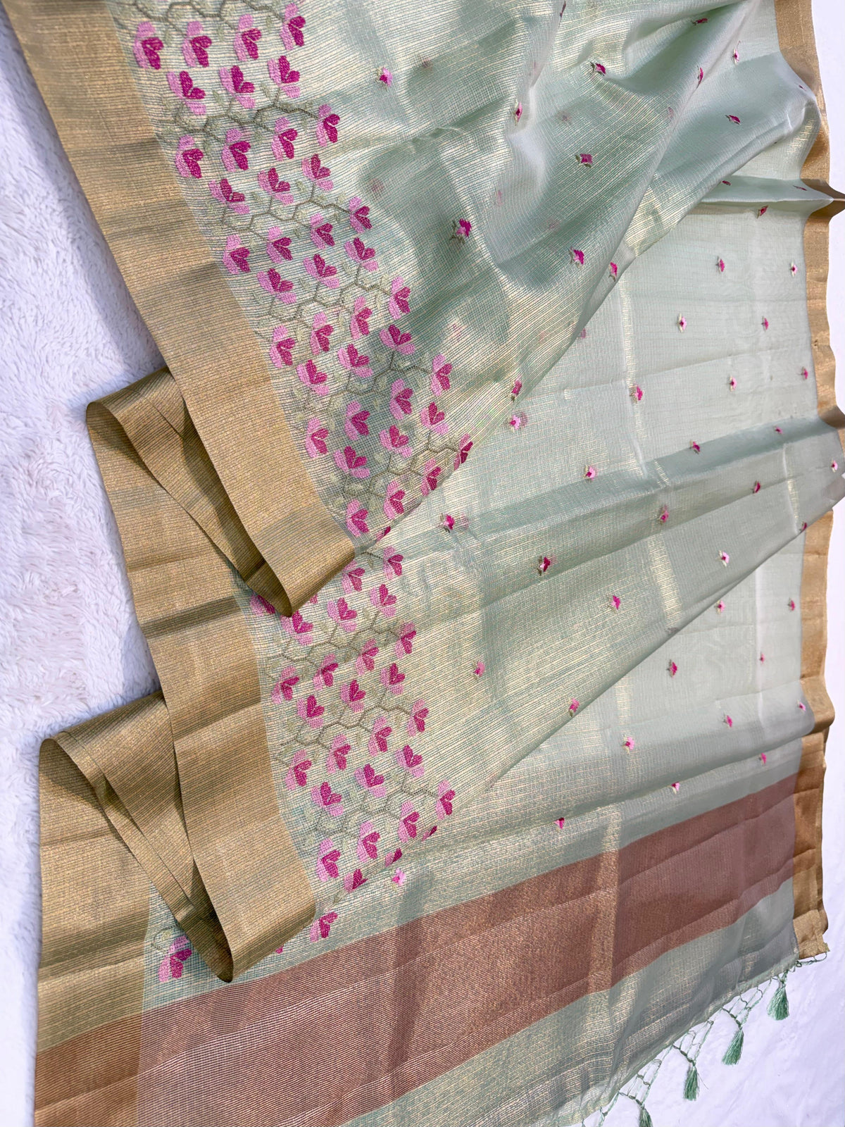 Pista Green Tissue Kota Designer Embroidery Premium Banarasi Saree