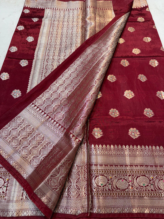 Maroon Viscose Premium Banarasi Saree