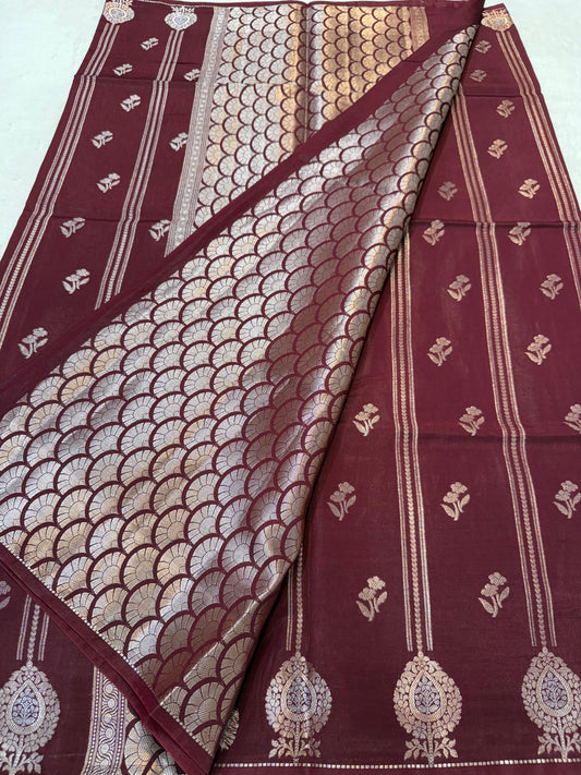 Maroon Raw Mango Premium Banarasi Saree