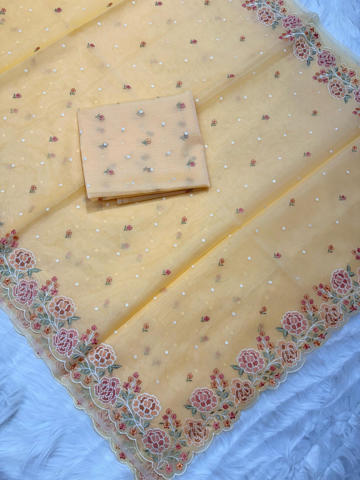Banarasi kora organza cutwork embroidery saree