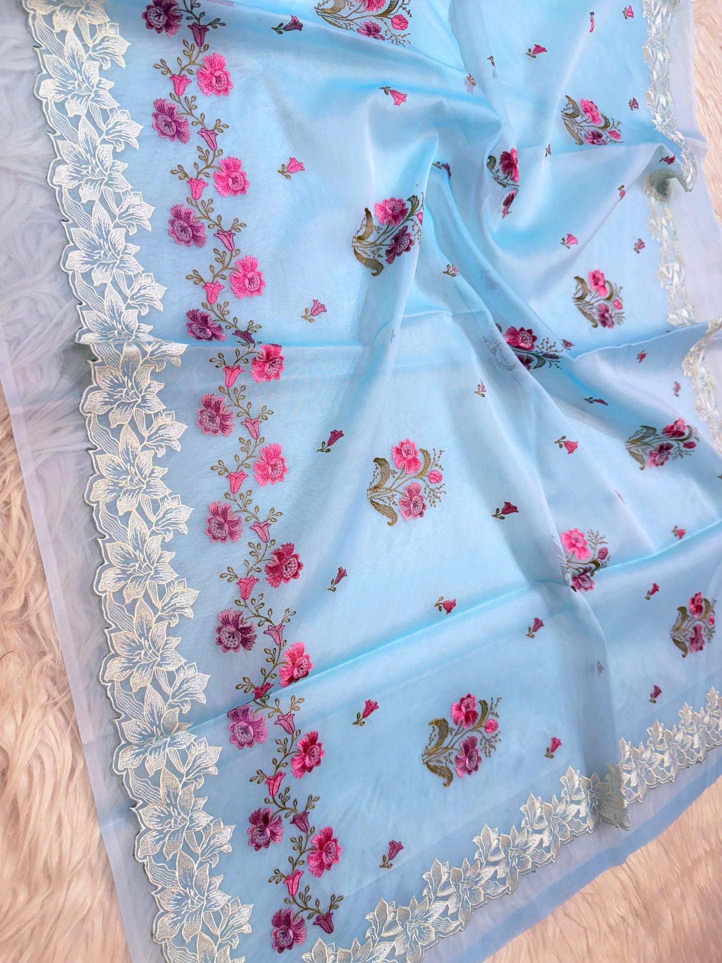Banarasi kora organza embroidery saree