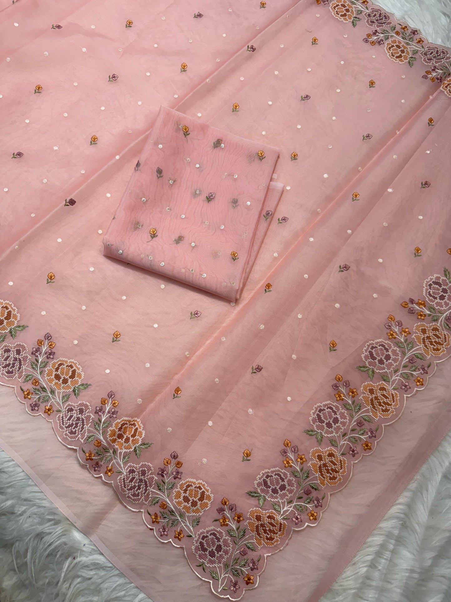 Banarasi kora organza cutwork embroidery saree