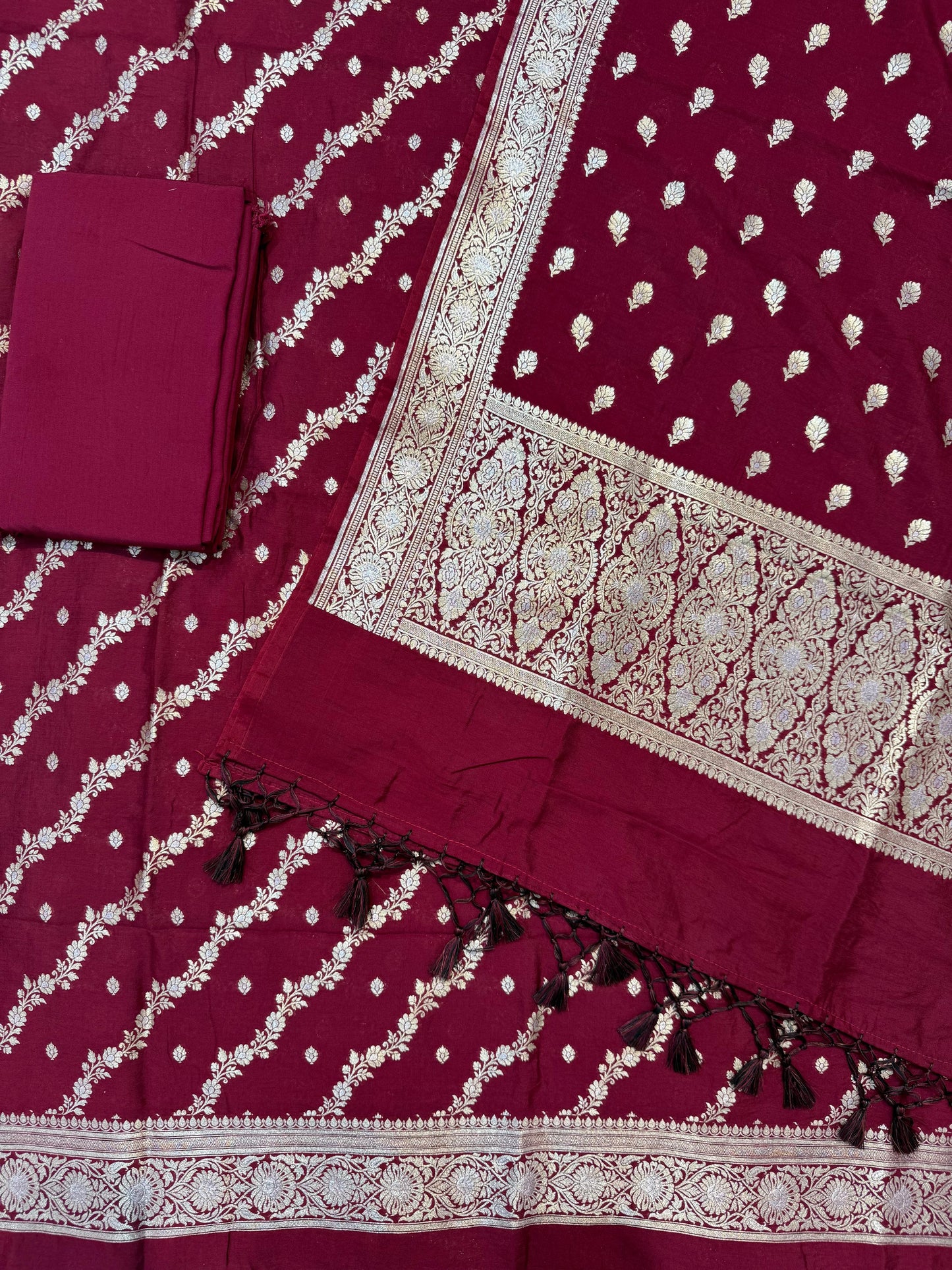 Banarasi semi chiniya silk suit