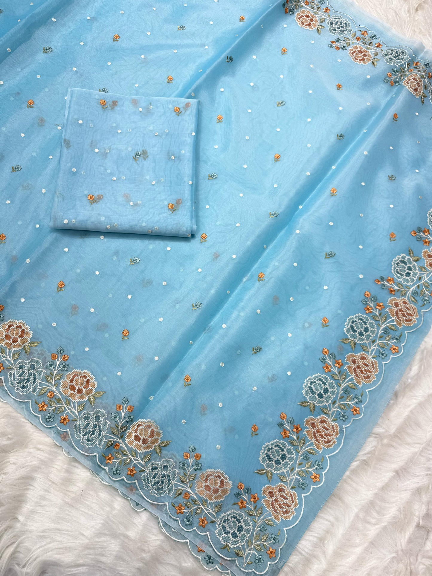 Banarasi kora organza cutwork embroidery saree