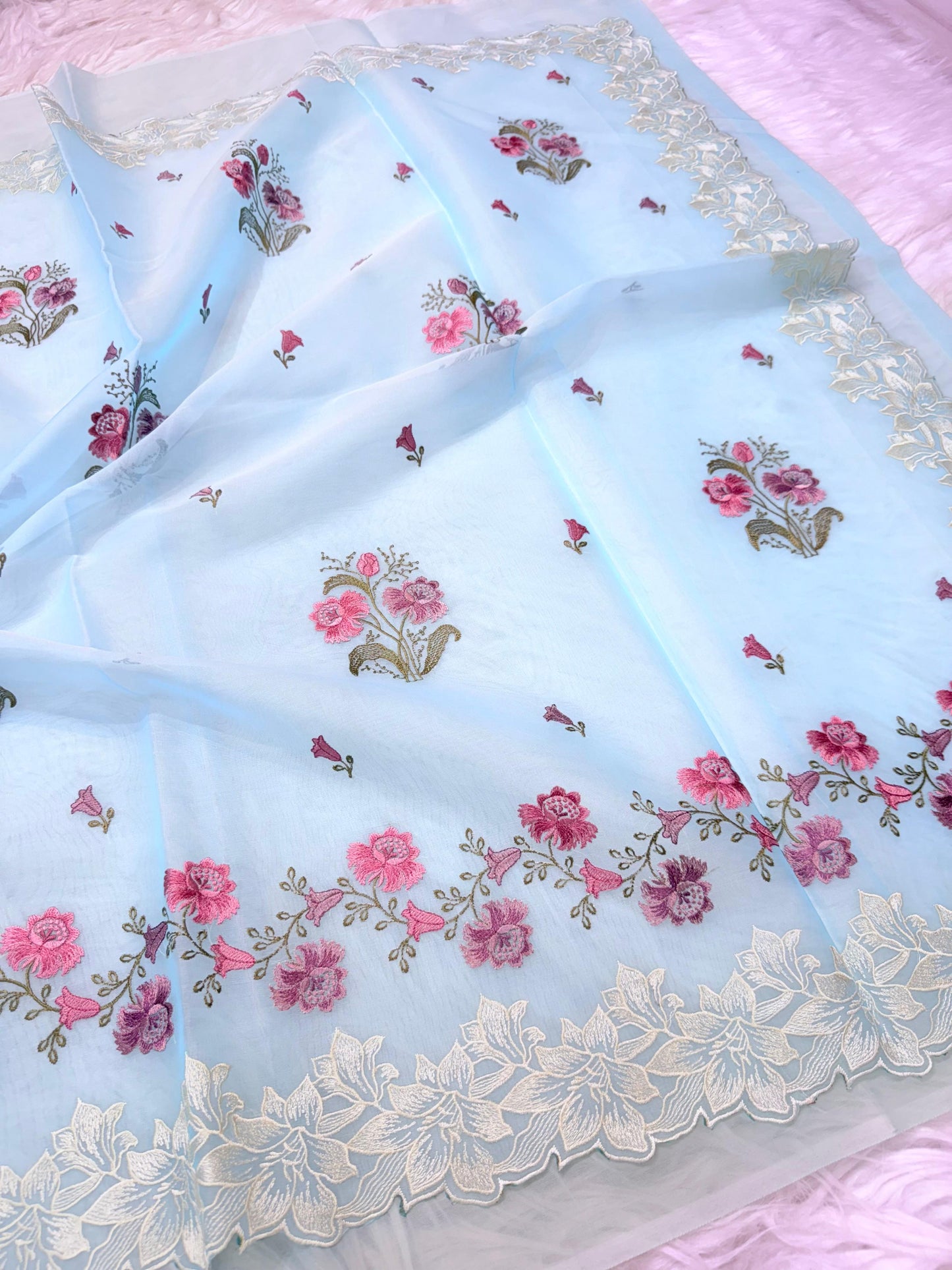 Banarasi kora organza embroidery saree