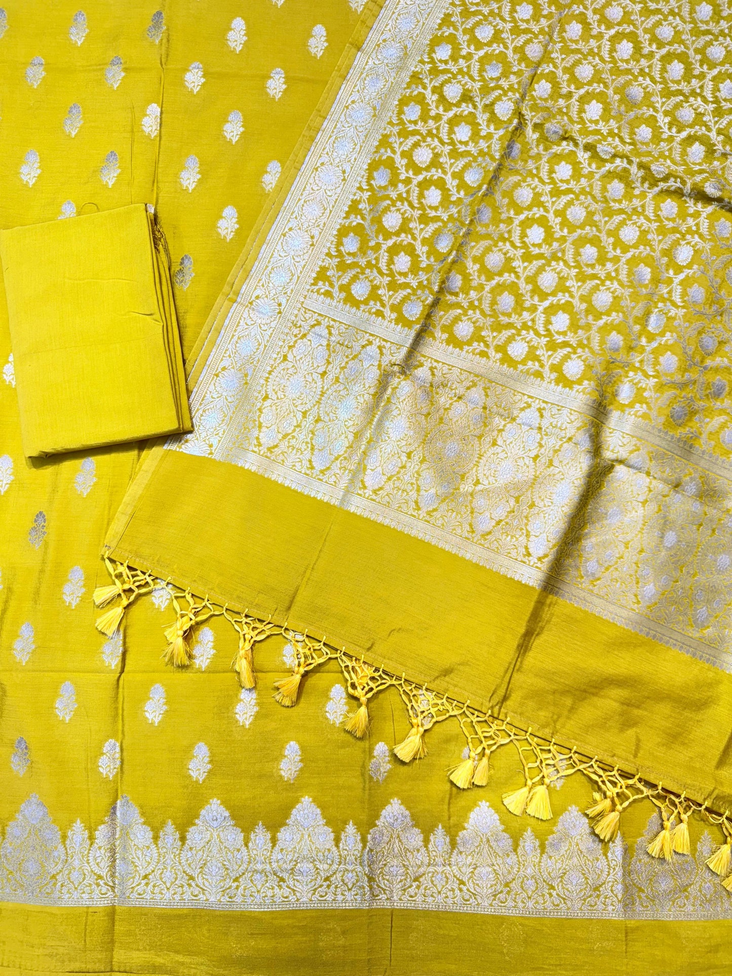 Banarasi semi chiniya silk suit